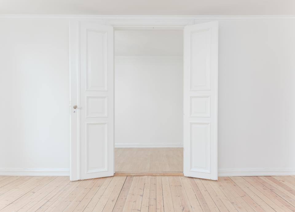 White interior double doors and trim